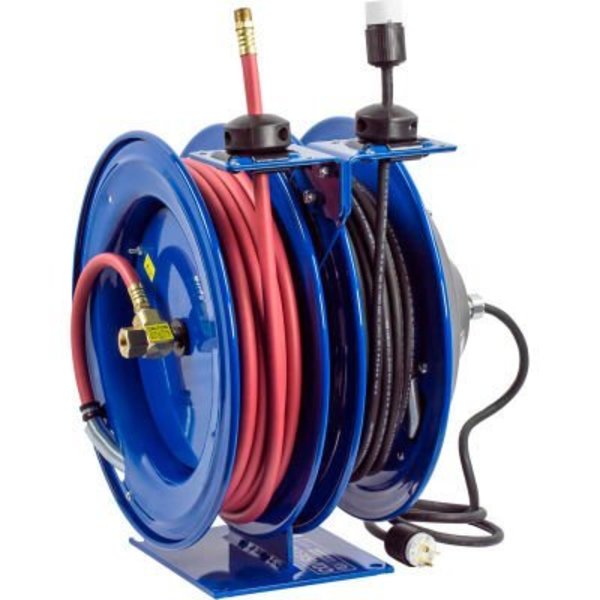 Coxreels Dual Purpose Electric/Air Spring Rewind Reel: 50' 3/8" I.D. Hose, 300 PSI, Single Receptacle, 16 AWG C-L350-5016-A